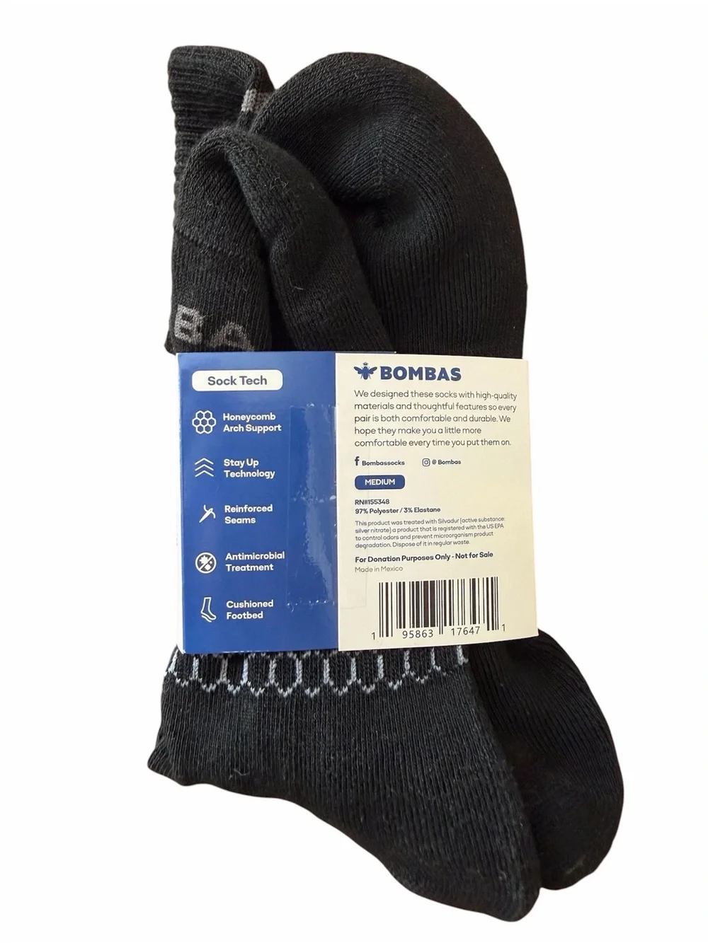 NWT Bombas Calf Socks Black and Grey Size Medium
